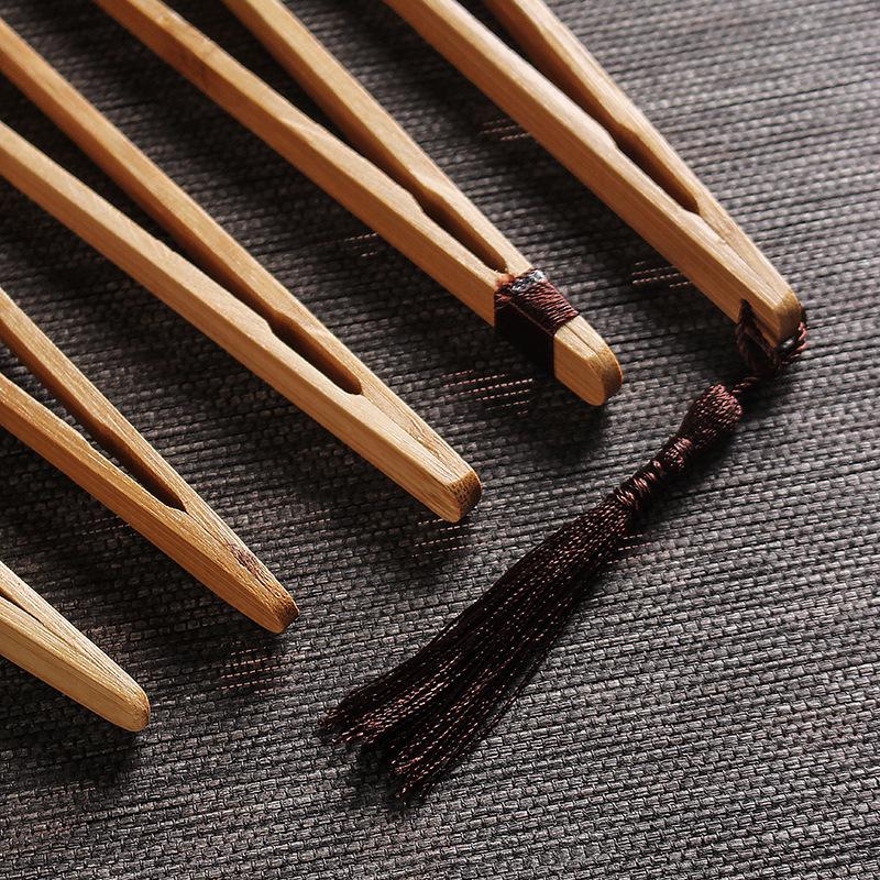 High-Temp Resistant Bamboo Tea Tongs - Portable Travel Tea Set Tweezers & Anti-Scald Cup Clips