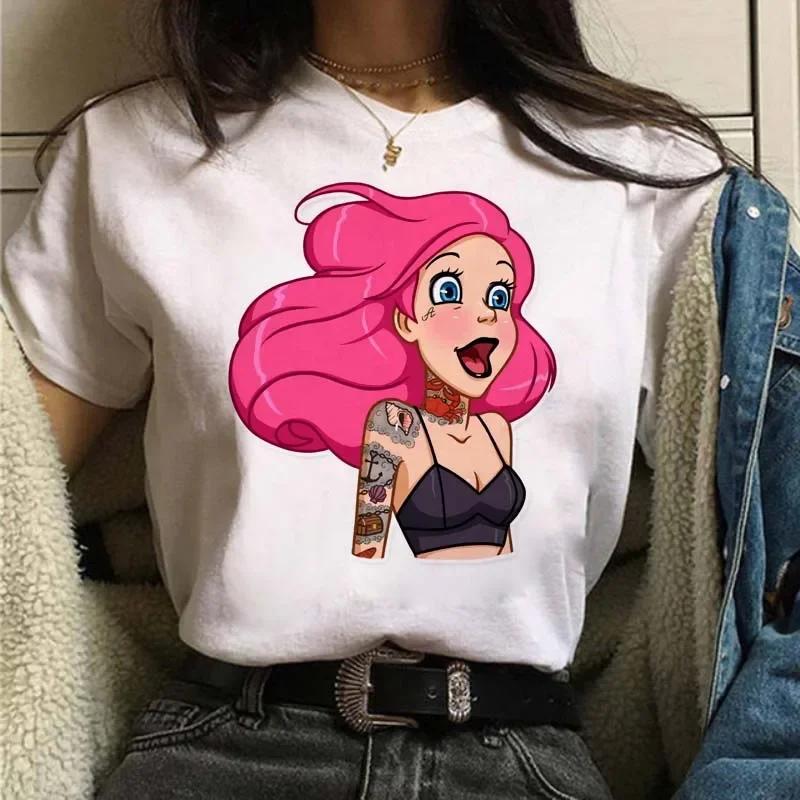 Punk Princess Printed Tshirt Cute Pattern Tee Mermaid Ariel Kawaii Girls TShirt Summer Womens Tops Harajuku T Shirt