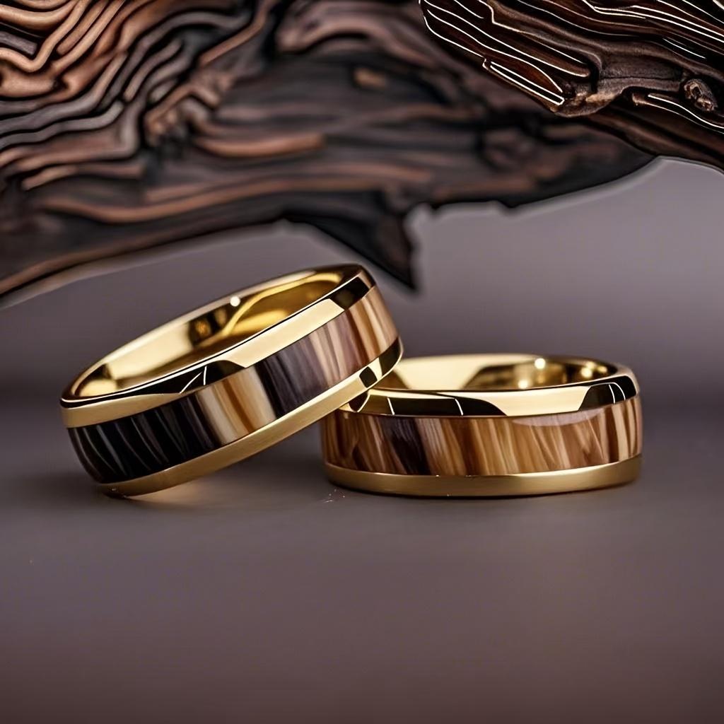 8mm Men's Fashion Abalone Shell Inlay Gold Stainless Steel Ring for Wedding Engagement Party