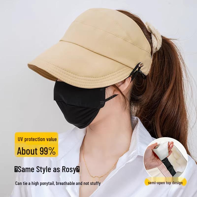 Women's 2025 Sun Hat with Buckle, Fisherman Style, Quick-Drying, Topless Visor, Small Face Design, Mask Compatible