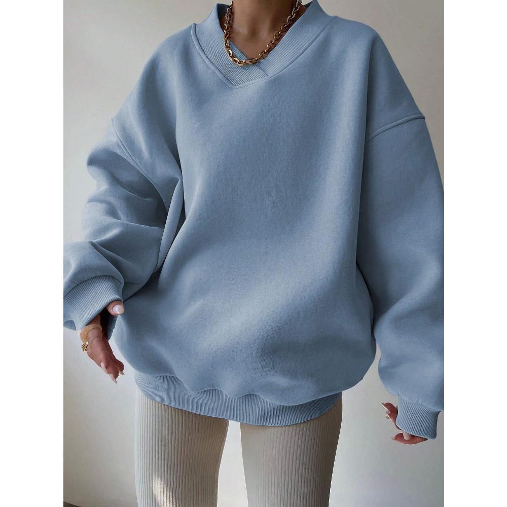 Elegant Fleece Top Women Pullover Regular Crew Neck Loose Fit Sweatshirt Casual Velvet Hoodie