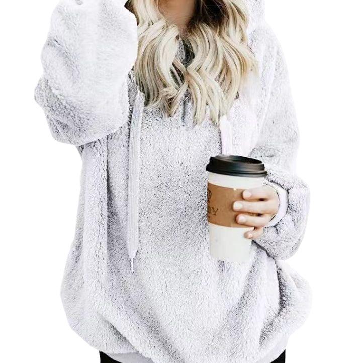 European & American Style Women's Hooded Fleece Sweatshirt Jacket