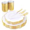 10 Person 60pcs Disposable Cutlery Bronzing Lace Plastic Dinner Plate Cup Silverware Combo Set Birthday Wedding Party Supplies