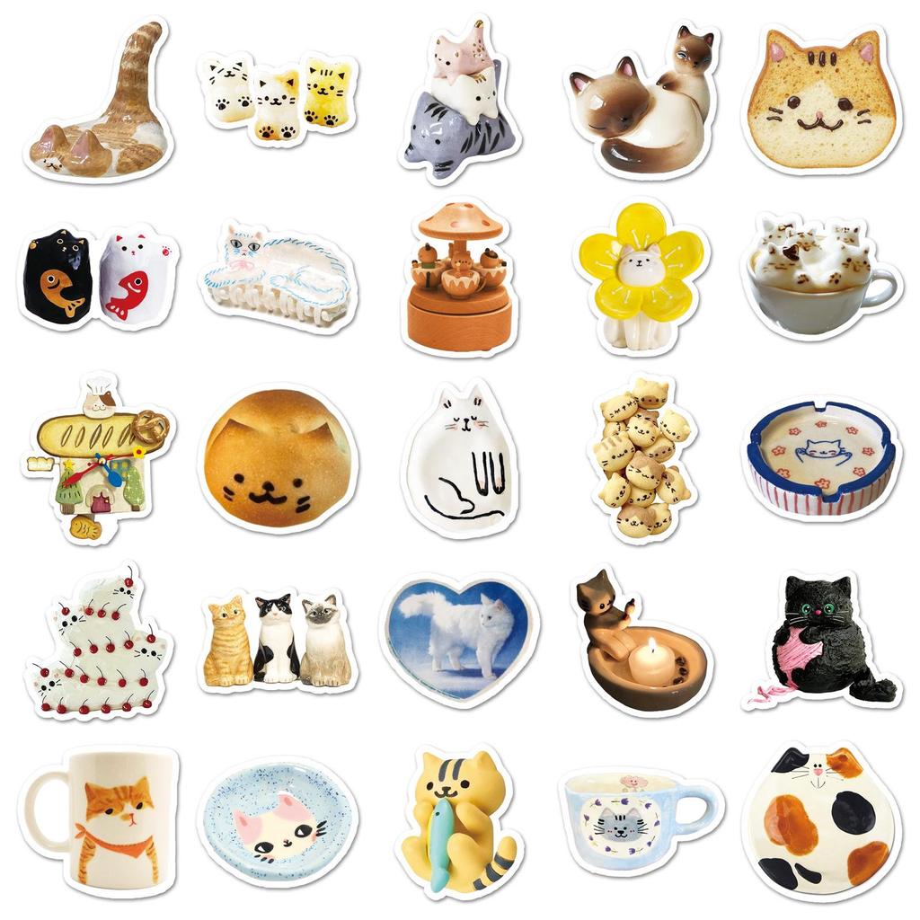 50 Cute Cat and Animal Stickers for Journals, Water Bottles, Laptops