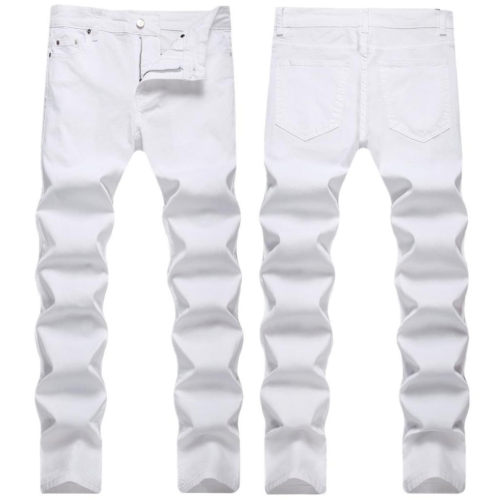 Men's Slim Fit Elastic White Jeans - Trendy Autumn/Winter Fashion