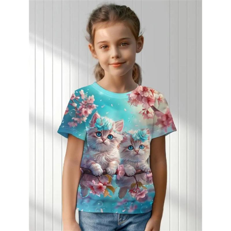 

Милая футболка с коротким рукавом с мультяшным принтом для девочек, детская, мягкая, удобная футболка для девочек 170