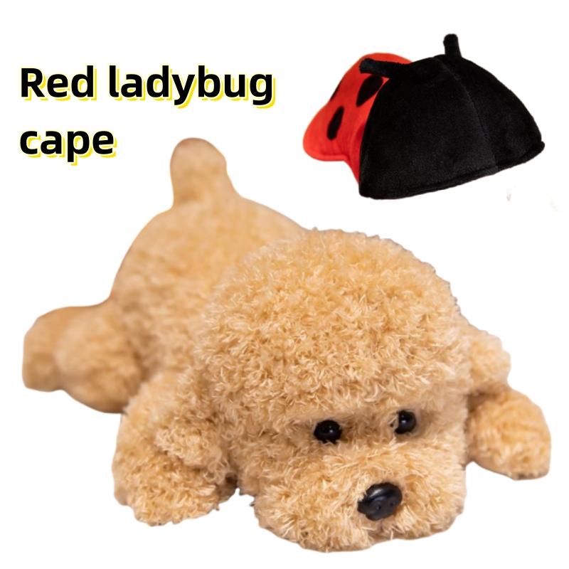 33-48cm Cartoon Teddy Dog Plush Doll Lying Wearing Bee Ladybug Cape Teddy Dog Plush Toy Home Decoration Gift For Boys And Girls