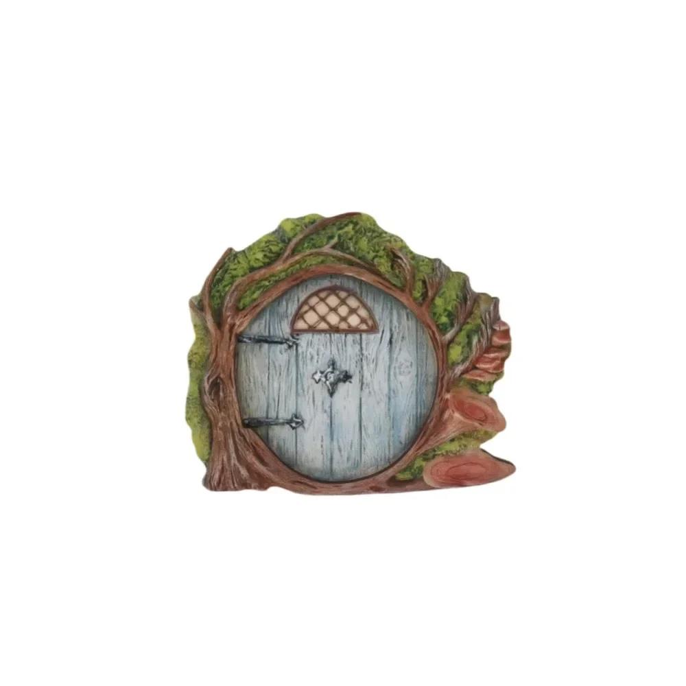 Graverad Design Trä Miniatyr Älva Tomte Älvdörr Fönster Dörr Figurer Gräsmatta Prydnad Trädgårdsdekoration Utomhus Barnpresent