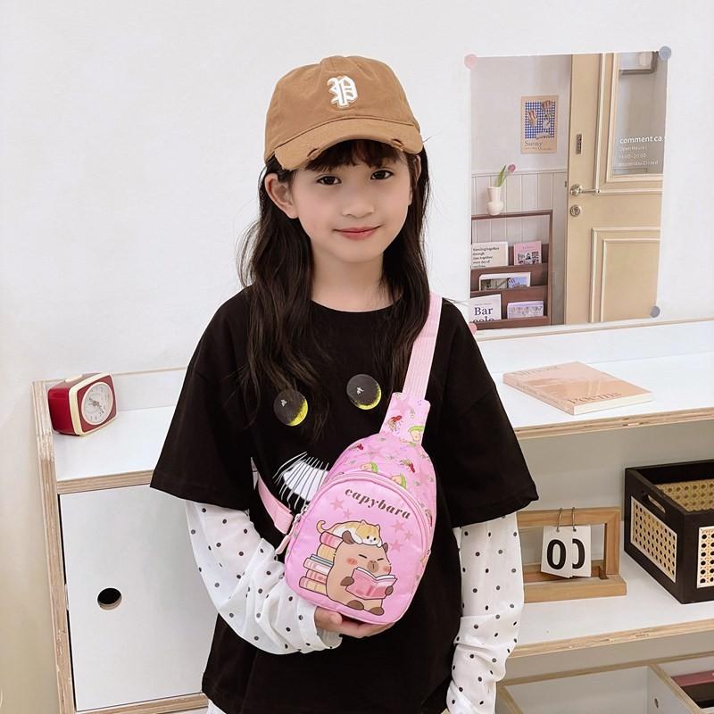 Cartoon Capybara Fun Kids Shoulder Bags Printed Animal Nylon Play Daily Use