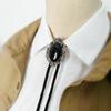 Men Women Handmade Vintage Bolo Tie Western Cowboy Braided Rope Necktie with Antique Stone Feathered Pendant Necklace