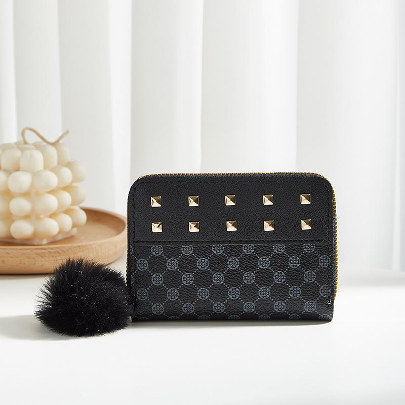 

Hairball decorative polka dot printing mini change bag multi-card space interlayer small square bag card bag clutch bag чёрный