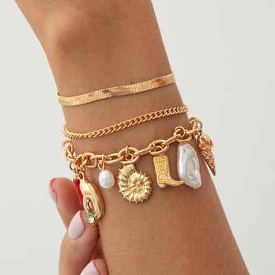 Ferienstil Metall Muschel Krabbenkralle Anhänger Armband, Kreatives Pfeffer Perle Schlangenknochen Kette Armband