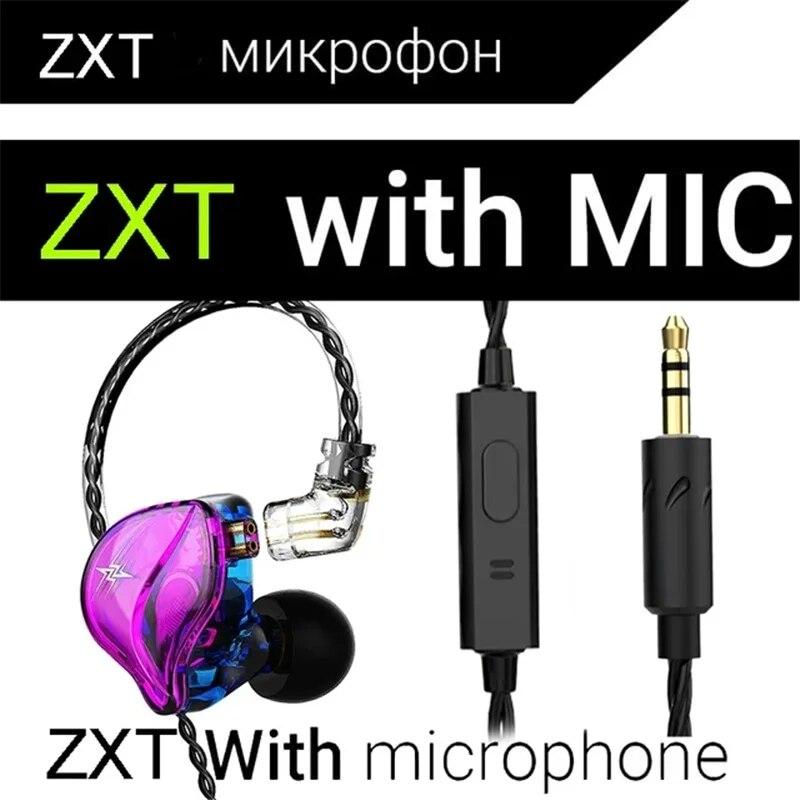 QKZ ZXT In Ear Wired Earphones Dynamic DJ Monitor IEM Earbuds HIFI Music Sport Headphone Noise Cancelling Bass Headset with Mic