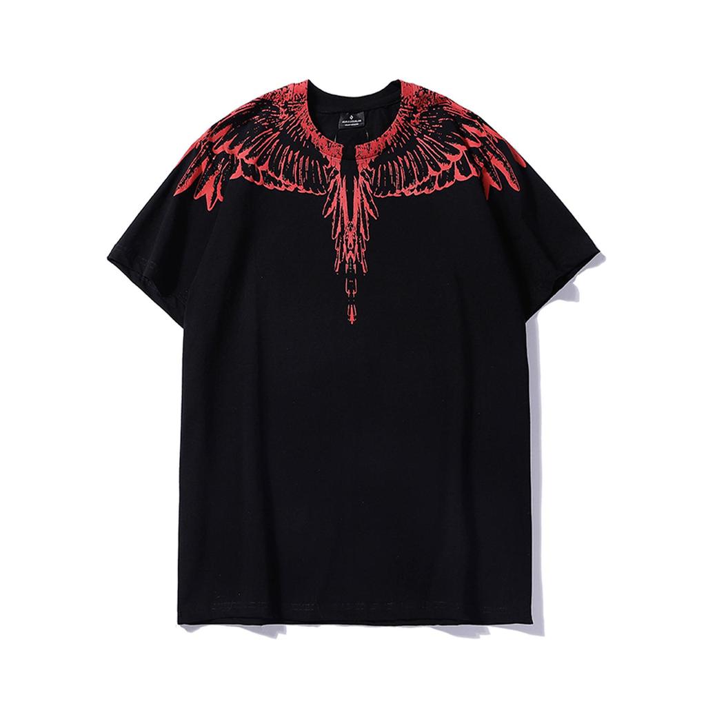 Marcelo Classic Phantom Wings Short Sleeve T-Shirt with Colorful Feathers and Lightning Design