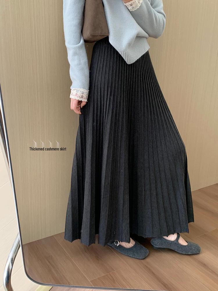 Autumn 2026 High-Waisted Slimming Cashmere A-Line Skirt - Korean Style, Versatile & Elegant