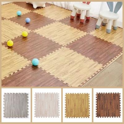 4 Stück EVA-Schaumstoff-Puzzlematte, wasserdicht, Bodenpolster, Teppich, Holzmaserung, Puzzlematte für Wohnzimmer