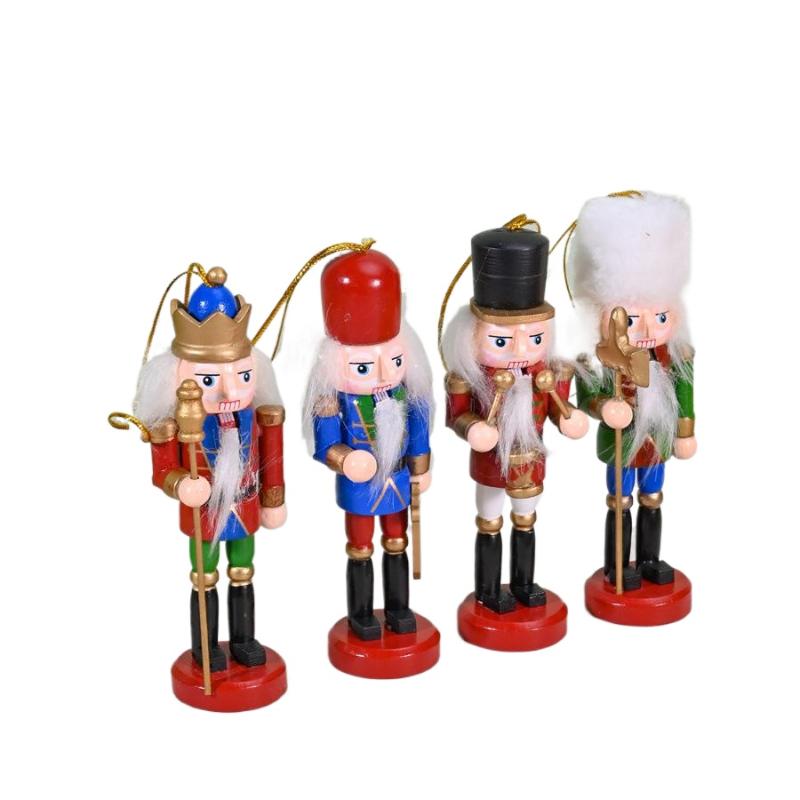 1/4Pcs Soldier Figure Christmas Tree Pendant Mini Wooden Nutcracker Ornament Office Table Xmas Decor Statues Gifts For Friend