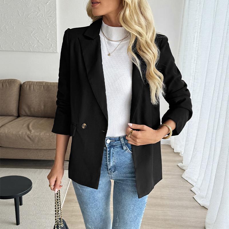 YYFS Women's Fashion Casual Solid Color Print Autumn Winter Long Sleeve POLO Neck Jackets & Coats