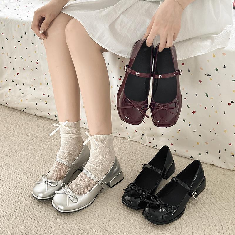 2025 autumn new sweet Japanese height-increasing Mary Jane shoes French shallow mouth fairy style bow small leather shoes women