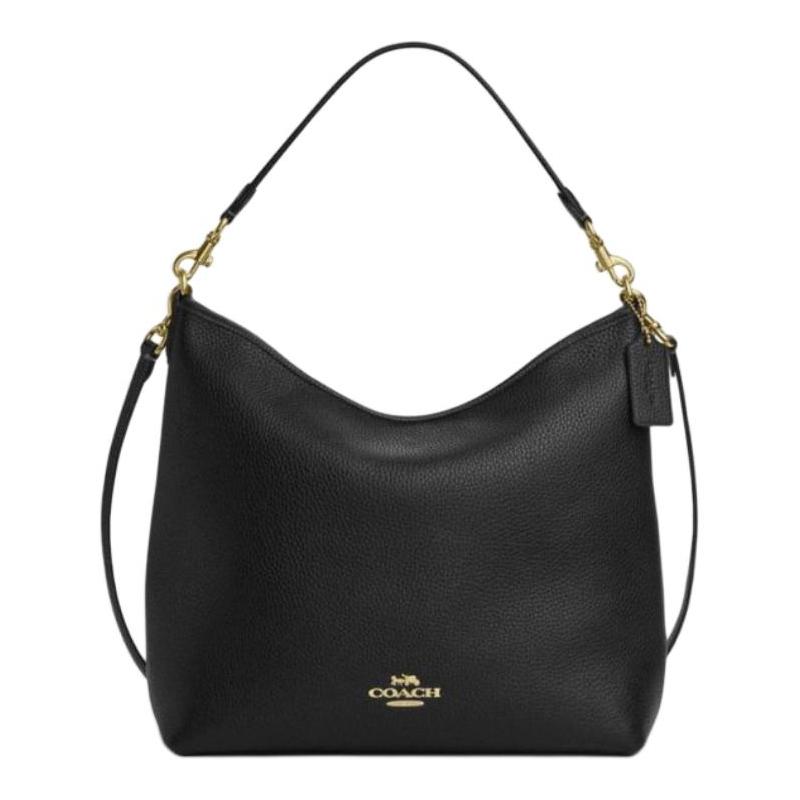 

COACH LAUREL 31 Metal Logo Removable Shoulder Strap with Zipper Closure Calf Leather Shoulder Bag Large Women s Black чорний