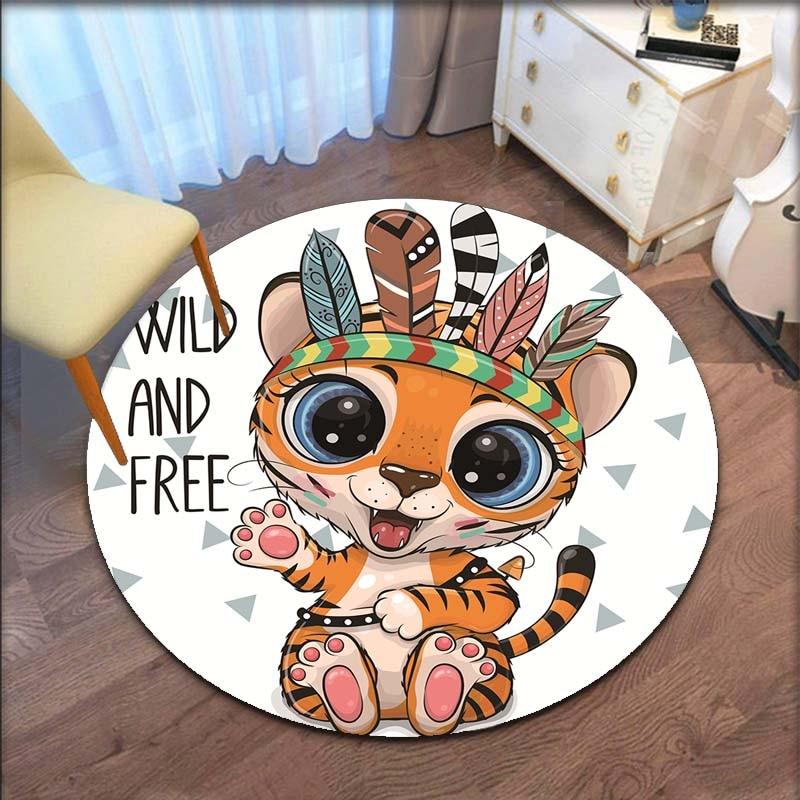 Cartoon Tier runder Teppich Teppich für Wohnzimmer Kinderzimmer Eule Elefant Löwe Bodenmatte Kinder Schlafzimmer