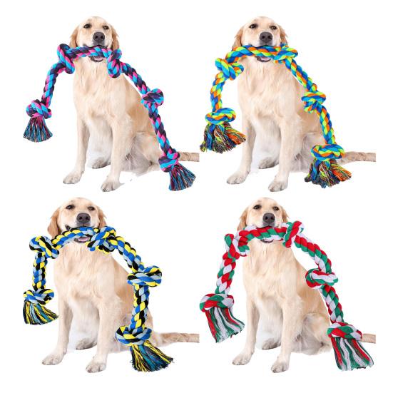 Jucărie de Crăciun pentru câini, frânghie cu 5 noduri, jucărie rezistentă de tras cu frânghie, jucărie indestructibilă pentru mestecat pentru câini cu mestecat agresiv, câini de rasă mare, curățare dentară, trasul la frânghie
