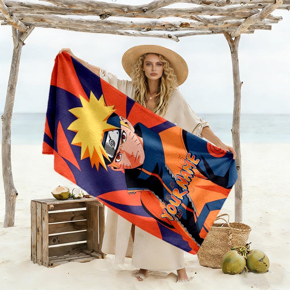 Naruto Character Customizable Name Beach Towel Soft Durable Quick-Dry Perfect for Traveling Yoga Camping and Swimming