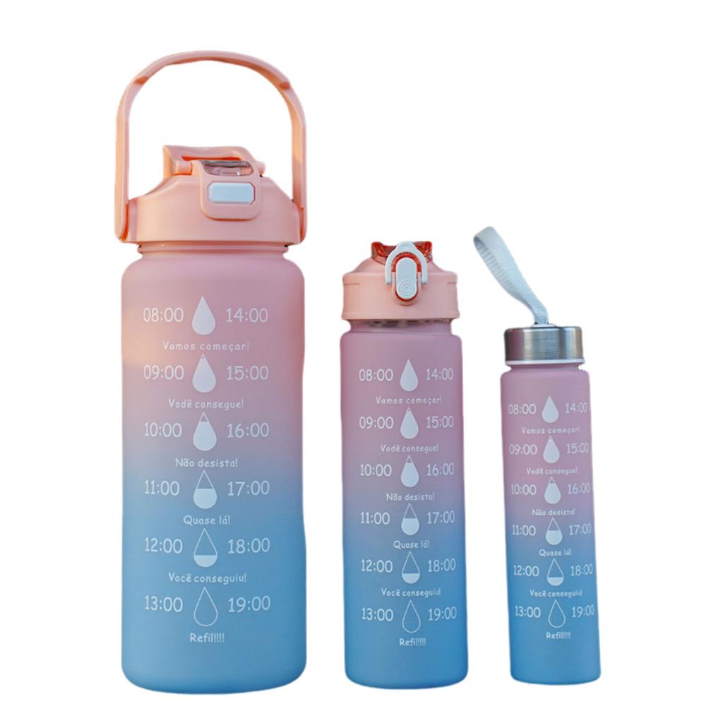 3Pcs Set Sports Water Bottles with Straw 9oz/25oz/64oz BPA-Free Durable and Leakproof Cups with Time Marker for Gym Travel Home