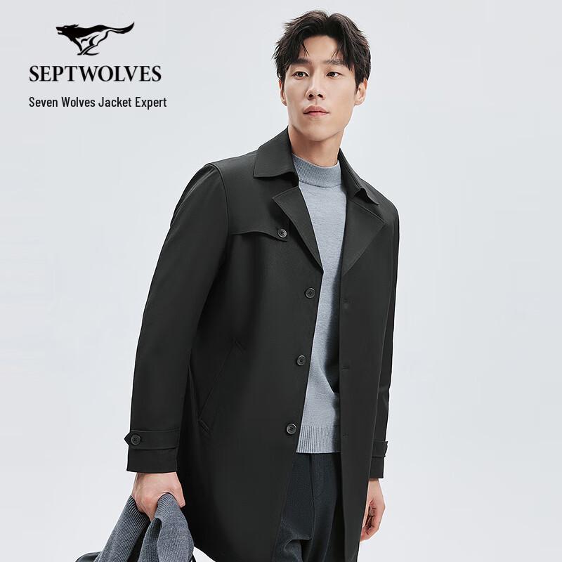SEPTWOLVES Men's Versatile Lapel Twill Trench Coat