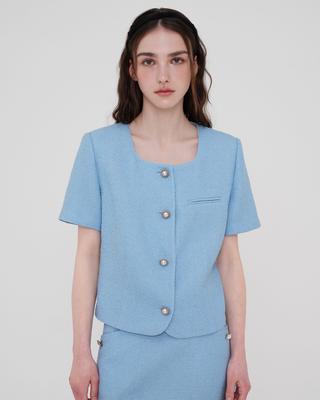 Sisterhood Square Neck Tweed Short Sleeve Jacket - Sky
