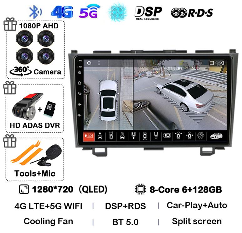 Android 14 Carplay Car Radio For Honda CR-V 3 RE CRV 2007 2008 2009 2010 2011 Multimedia Player 2 Din DVD GPS Head Unit Stereo