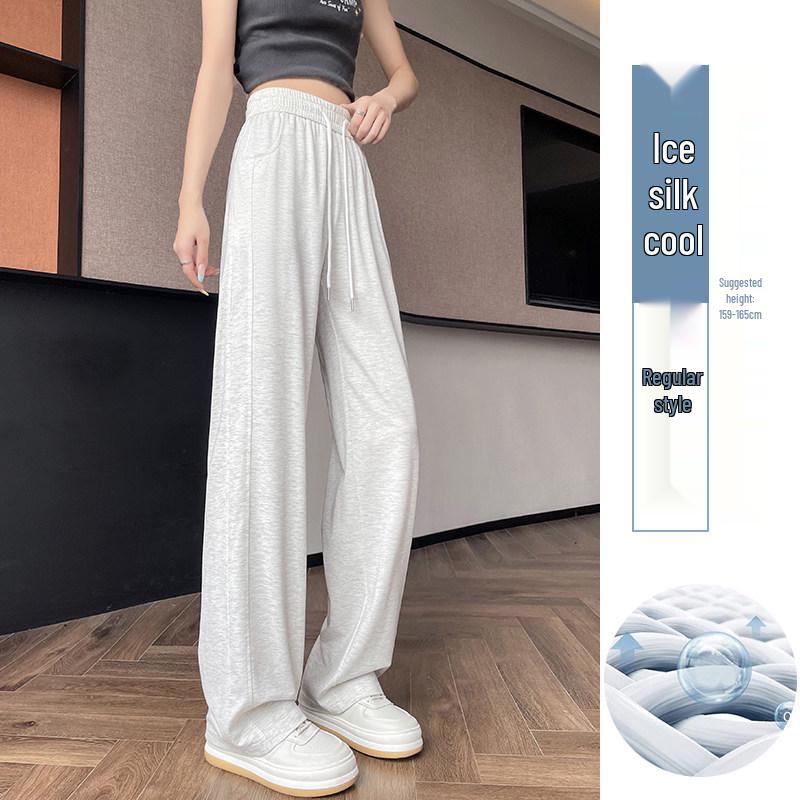 Ice Silk High-Waisted Wide-Leg Sweatpants for Women - Summer 2026 Thin Drapey Sun Protection Sportswear