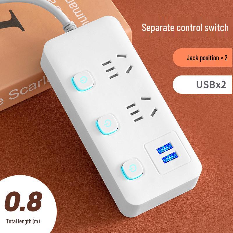 Multi-Function Household Power Strip with Cord, featuring a Multi-Hole Socket Panel for Dorms