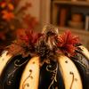 Black White Stripe Pumpkin Decoration Black White Striped Design Golden Floral Pattern Light Up Pumpkin Creative Design