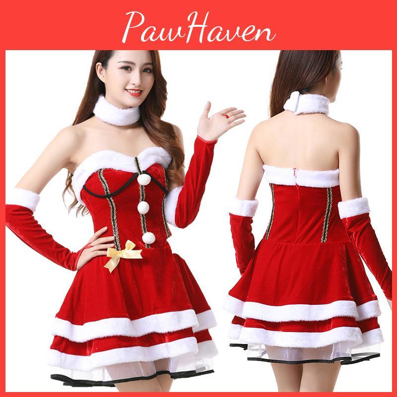 Christmas Santa Claus Costume Dress Backless And Strapless