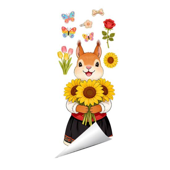 Pegatinas de Ventana Zorro de Primavera Zorro de Dibujos Animados Flores Mariposas Pegatina de Cristal Extraíble Animales Lindos Pegatinas de Ventana para Decoración de Hogar Oficina Tienda