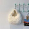 Faux Furs Shoulder Bag with Tie Zipper Casual Shoulder Bag Half Moon Purse Bag