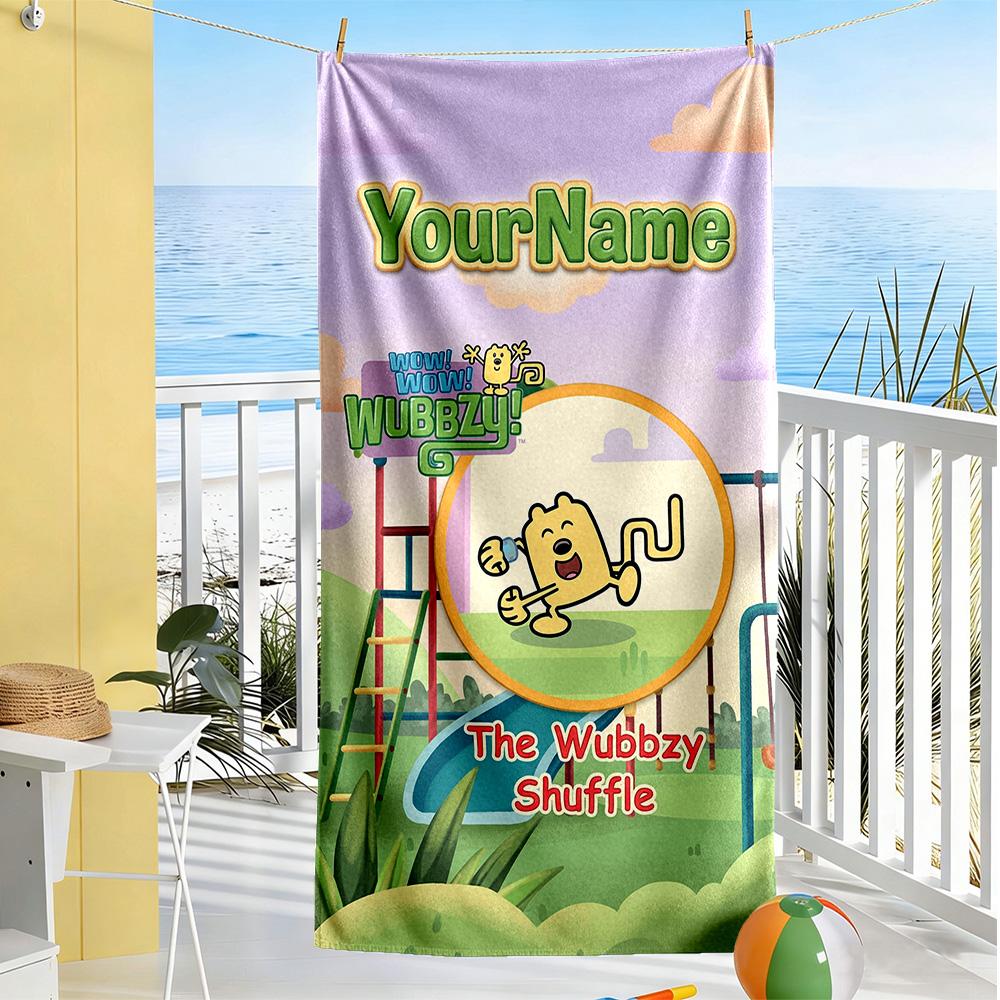 Wow! Wow! Wubbzy Customizable Name Beach Towel High Absorbency & Quick-Dry Ideal for Travel Outdoor Swim Pool Yoga Surf Camping Hiking Gym Gift Holida