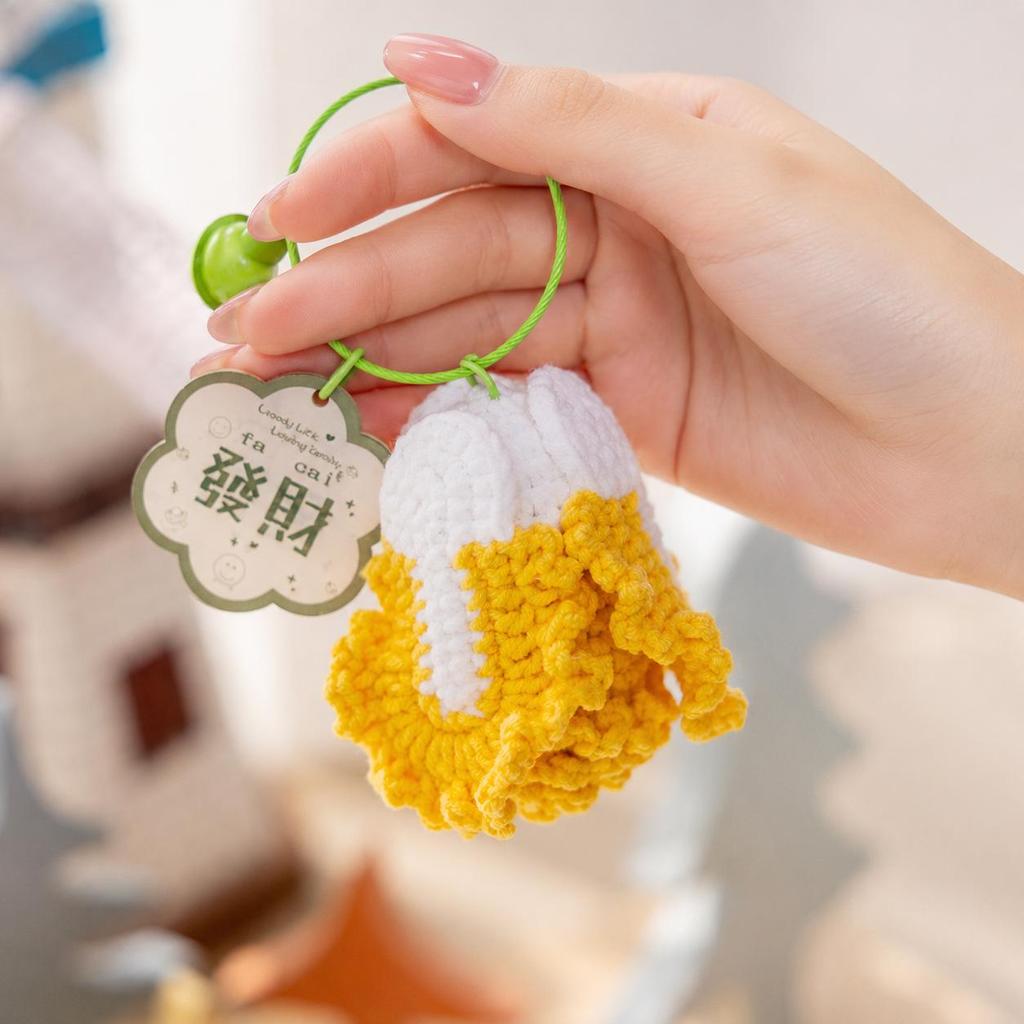 Hand-Knitted Apple & Persimmon Holiday Keychain Pendant