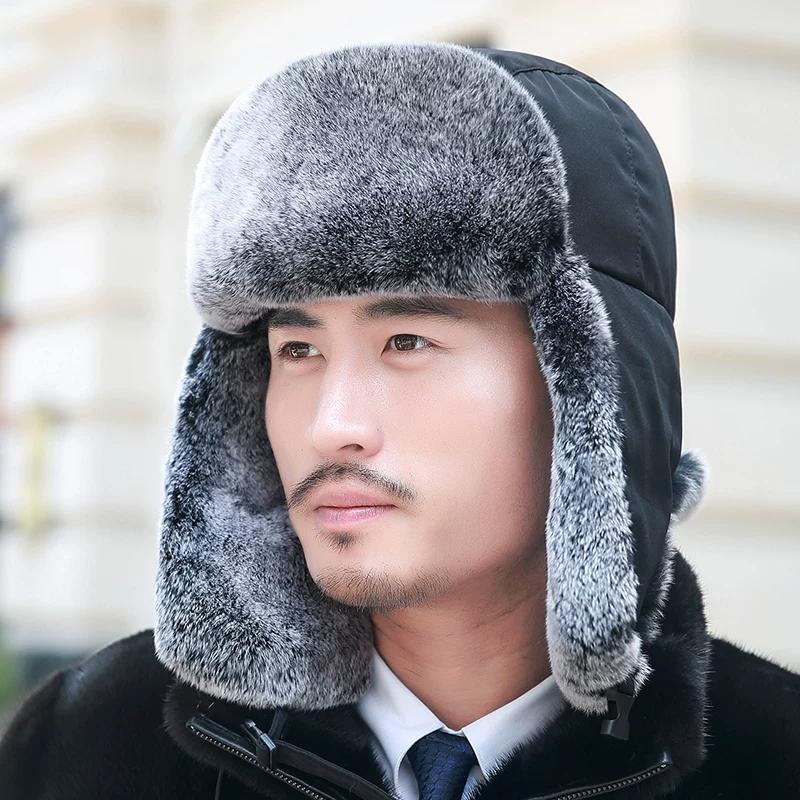 Rex Rabbit Hair Lei Feng Hat Unisex Autumn and Winter Thickened Warm Real Fur Northeast Cold Cotton Hat Mask Elderly