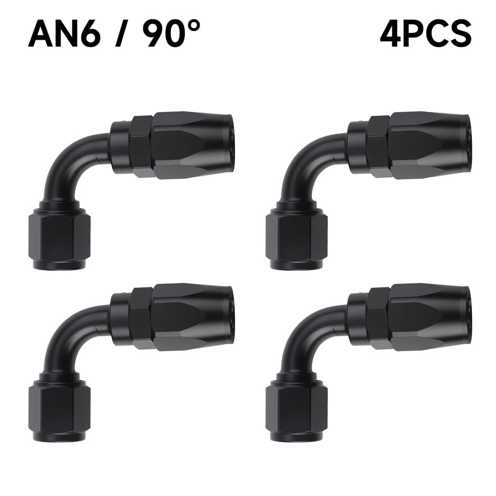 Black 4 PCS Hose End Fitting Swivel Adapter 0 45 90 180 Degree AN4 AN6 AN8 AN10 Aluminium Alloy Hose End Fitting Swivel Adapter