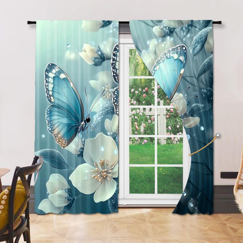 Set Of 2 Versatile Polyester Transparent Curtains Home Decoration Animal Butterfly Use Bedrooms Living Rooms Curtain For Area Made