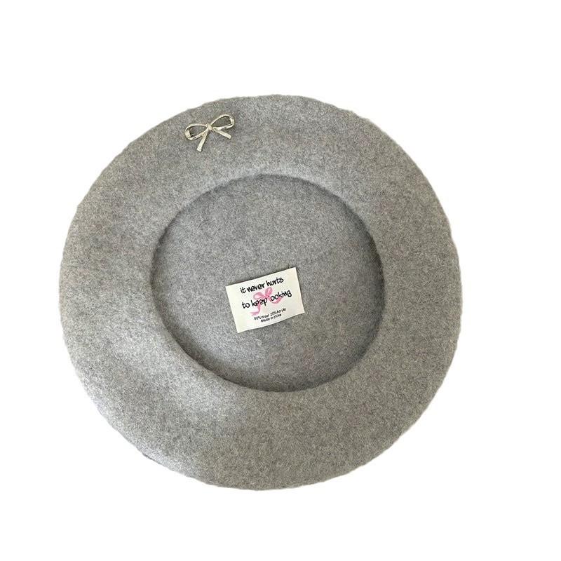 Bow Wool Beret for Women Japanese Style Sweet and Versatile Temperament Retro Fashion Painter Hat Trend