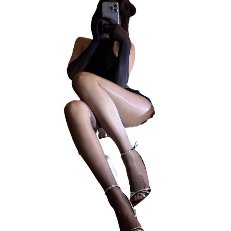 Les bas entrejambe ouvert peuvent être insérés dans les vêtements d'extérieur, collants en soie noire sexy ultra-fins, bas noirs brillants, hauts et allongés
