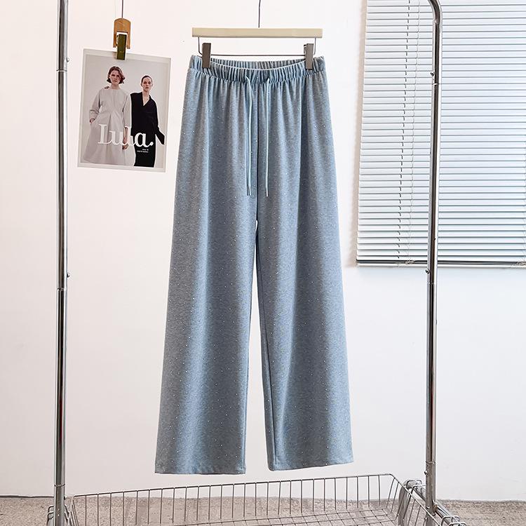 

2026 New Multi-Color Hot-Fix Rhinestone Wide-Leg Knit Pants - Plus Size Women s Clothing 5XL (Recommended weight 100-120 kg) синий
