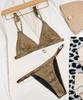Sexy Women's Swimsuit Gold Shiny Triangle Bag Buckle Bikini Set Beachwear Bathing Suits
