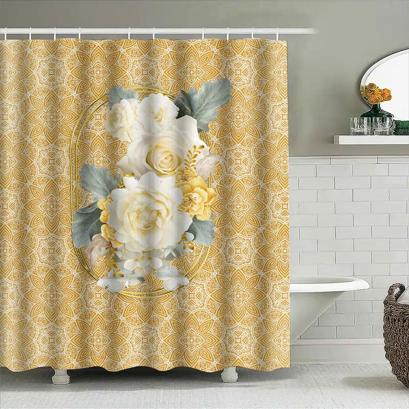 Luxury Bath Shower Curtain Decorative Fabric Flower Design For Bathroom Waterproof Home Decoration