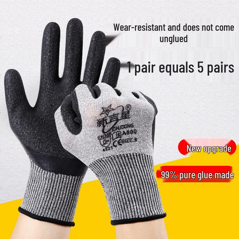 Anti-Slip Wear-Resistant Thickened Construction Rubber Work Gloves