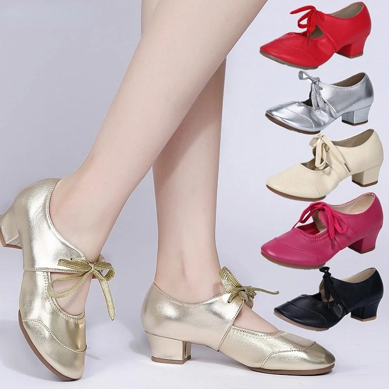 Adult Professional Dance Shoes Women Ballroom Latin Dance Shoes High Heeled Ladies Shoes Square Heel Buty Damskie
