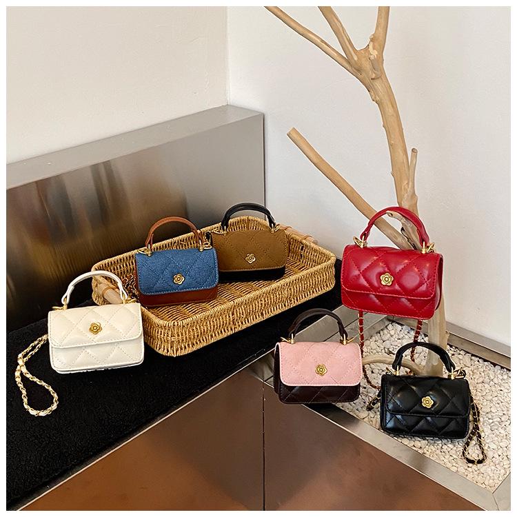 Cross-border Mini Square Kids' Handbag: Diamond Pattern, Embroidered, Versatile Crossbody and Coin Purse for Girls